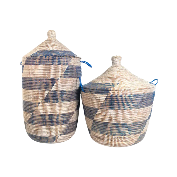 Blue Stripe Millet Grass Low Basket