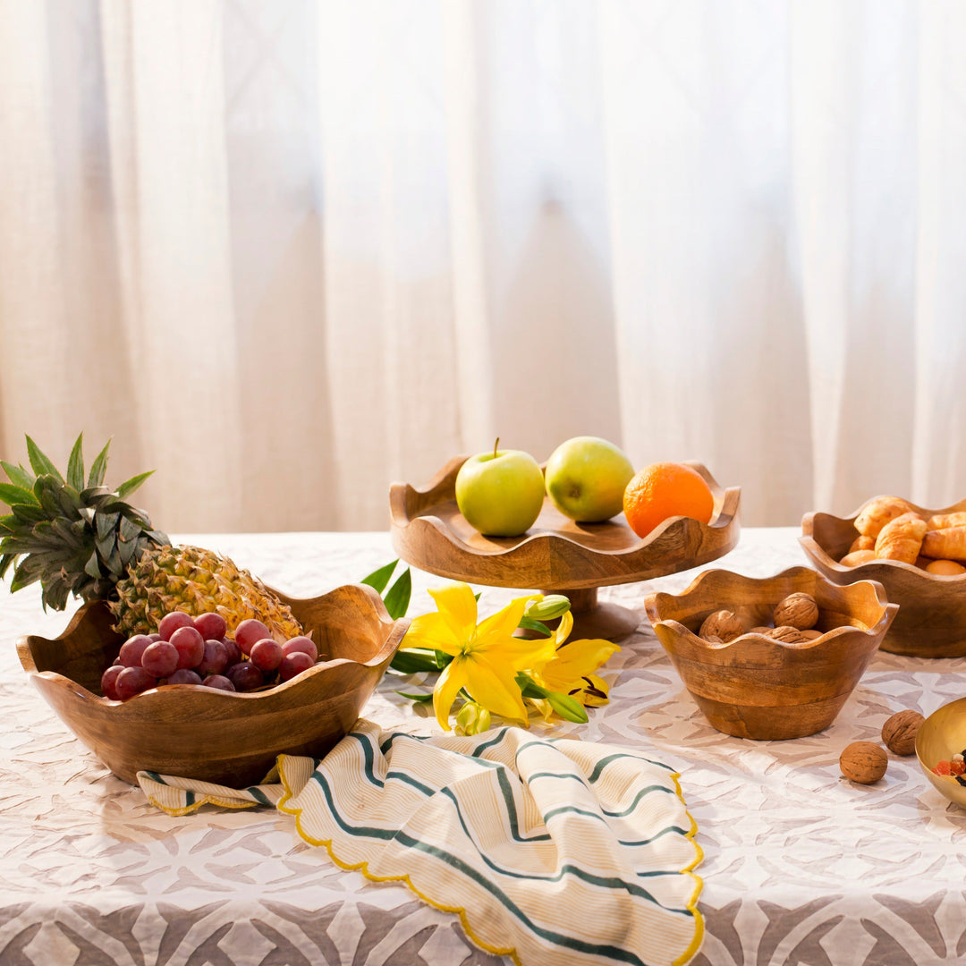 Handcarved Mango Wood Scalloped Serveware Bowls, 3 Ct.