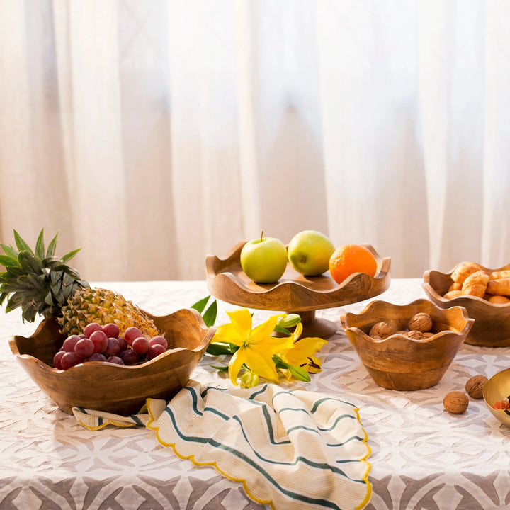 Scalloped Mango Wood Bowl Set