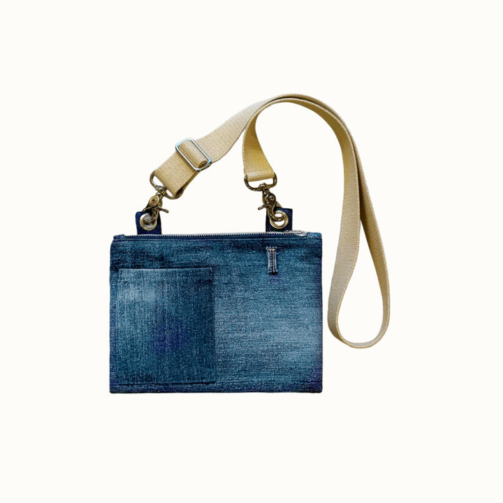Upcycled Denim Slim Crossbody Bag, 9" x 7"