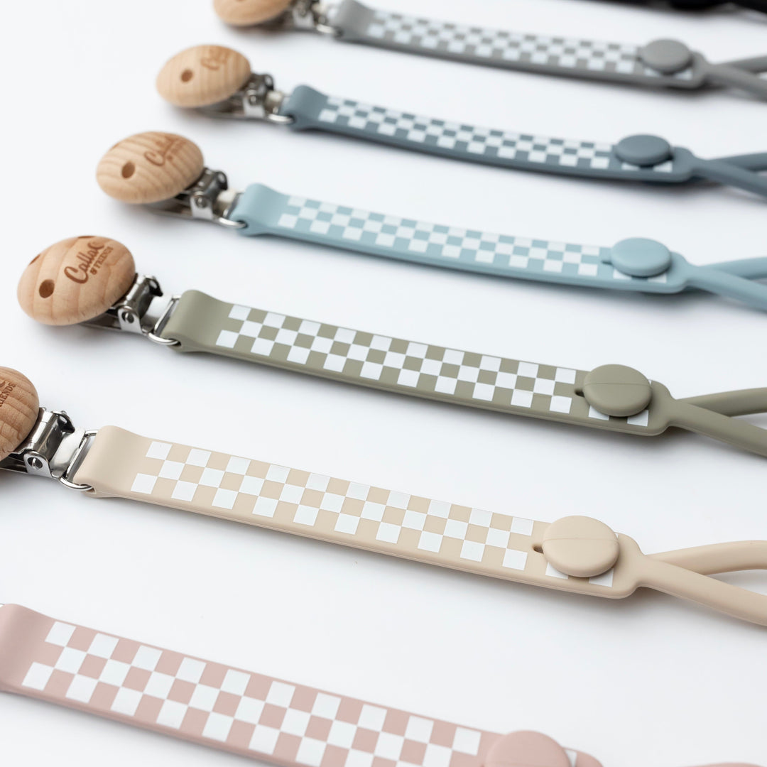 Non-Toxic Silicone Pacifier Clip, Checkered