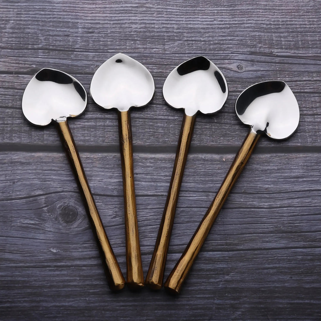Handcrafted 18/8 Steel Heart Dessert Spoons, 4 Ct.