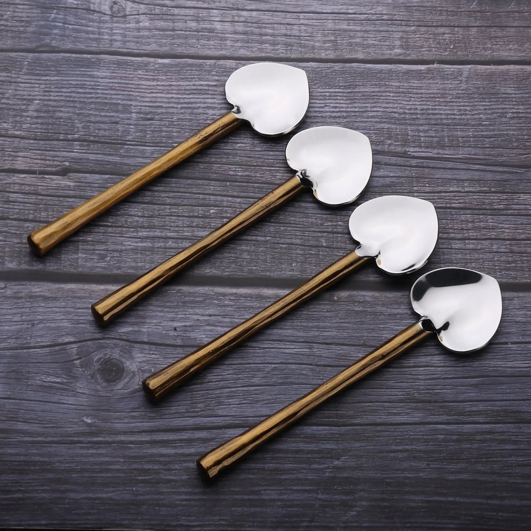 Handcrafted 18/8 Steel Heart Dessert Spoons, 4 Ct.