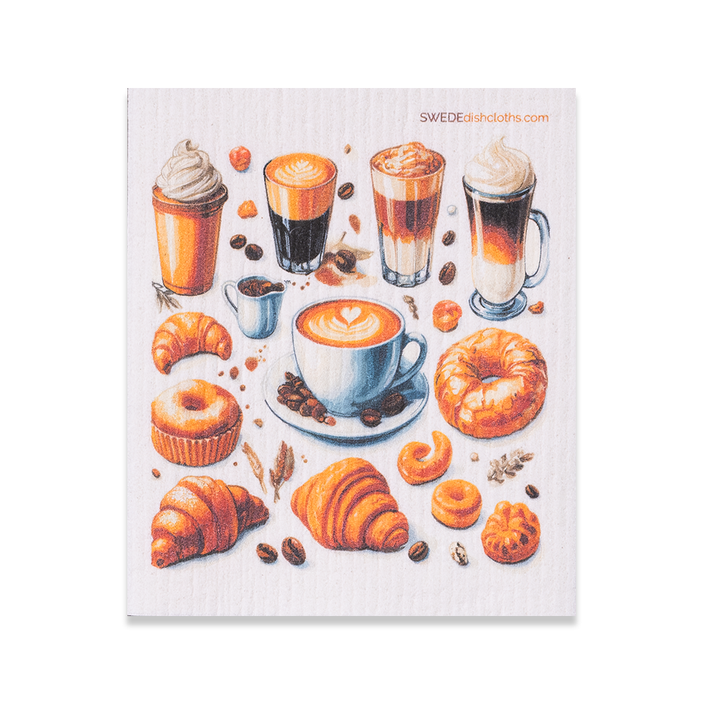 Compostable Wood Pulp Dishcloths, Coffee Print, 3 Ct.