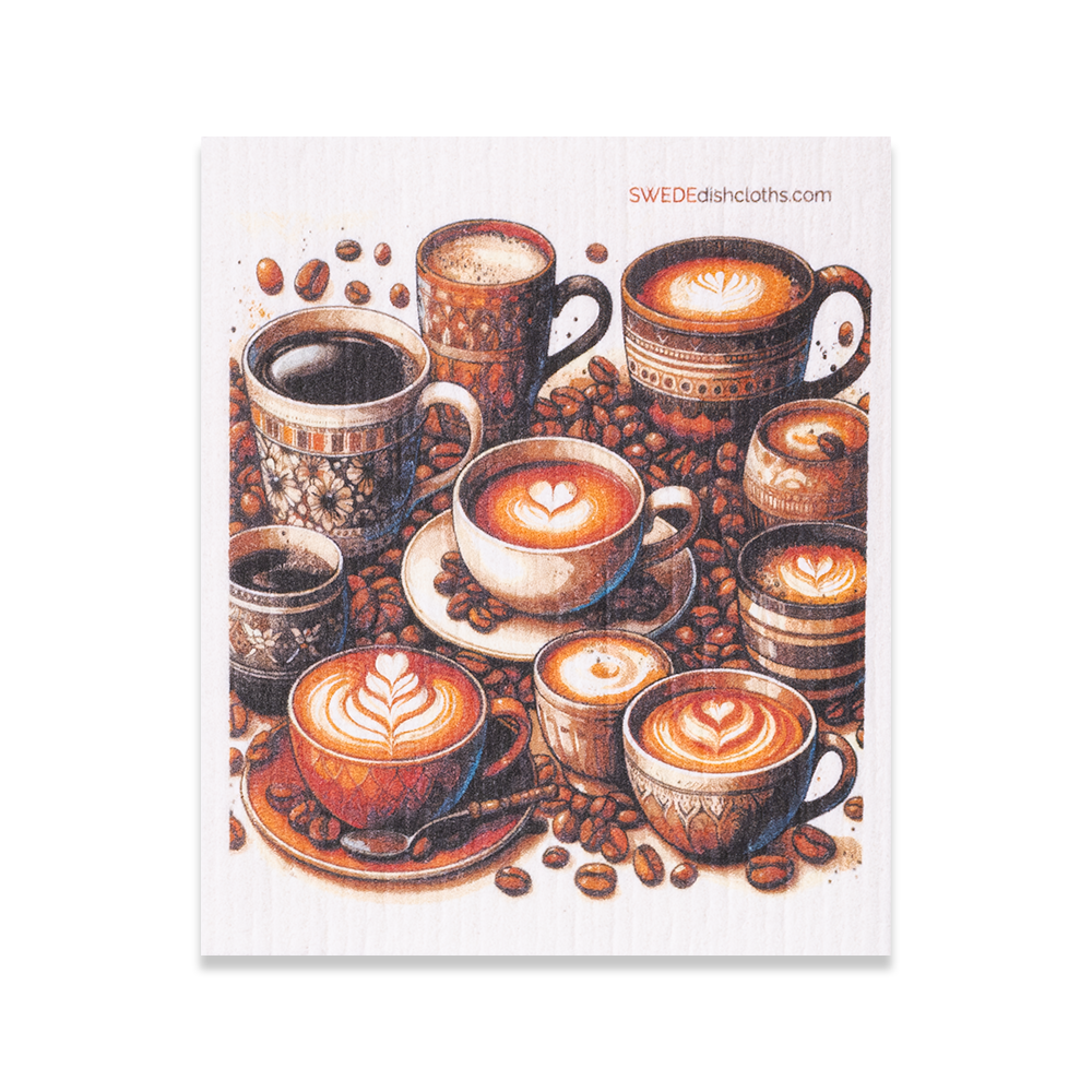 Compostable Wood Pulp Dishcloths, Coffee Print, 3 Ct.