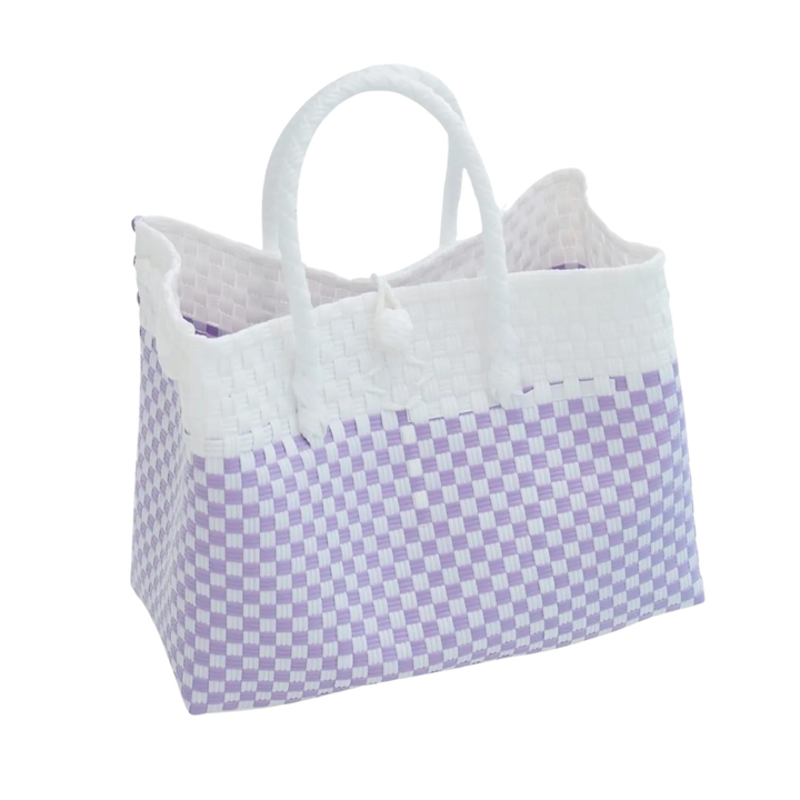 Checker Woven Recycled Tote Bag Lite Purple