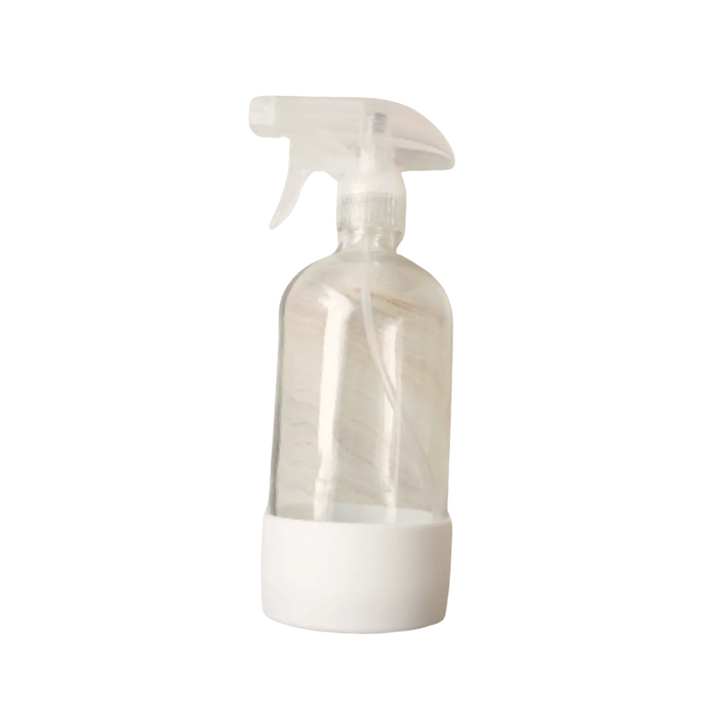 Clear Glass Spray Bottle White Sleeve