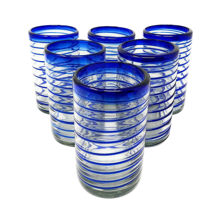 Cobalt Spiral Handblown Glass Set