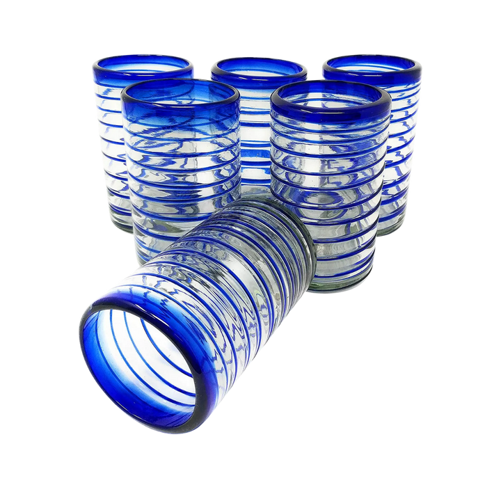 Cobalt Spiral Handblown Glass Set