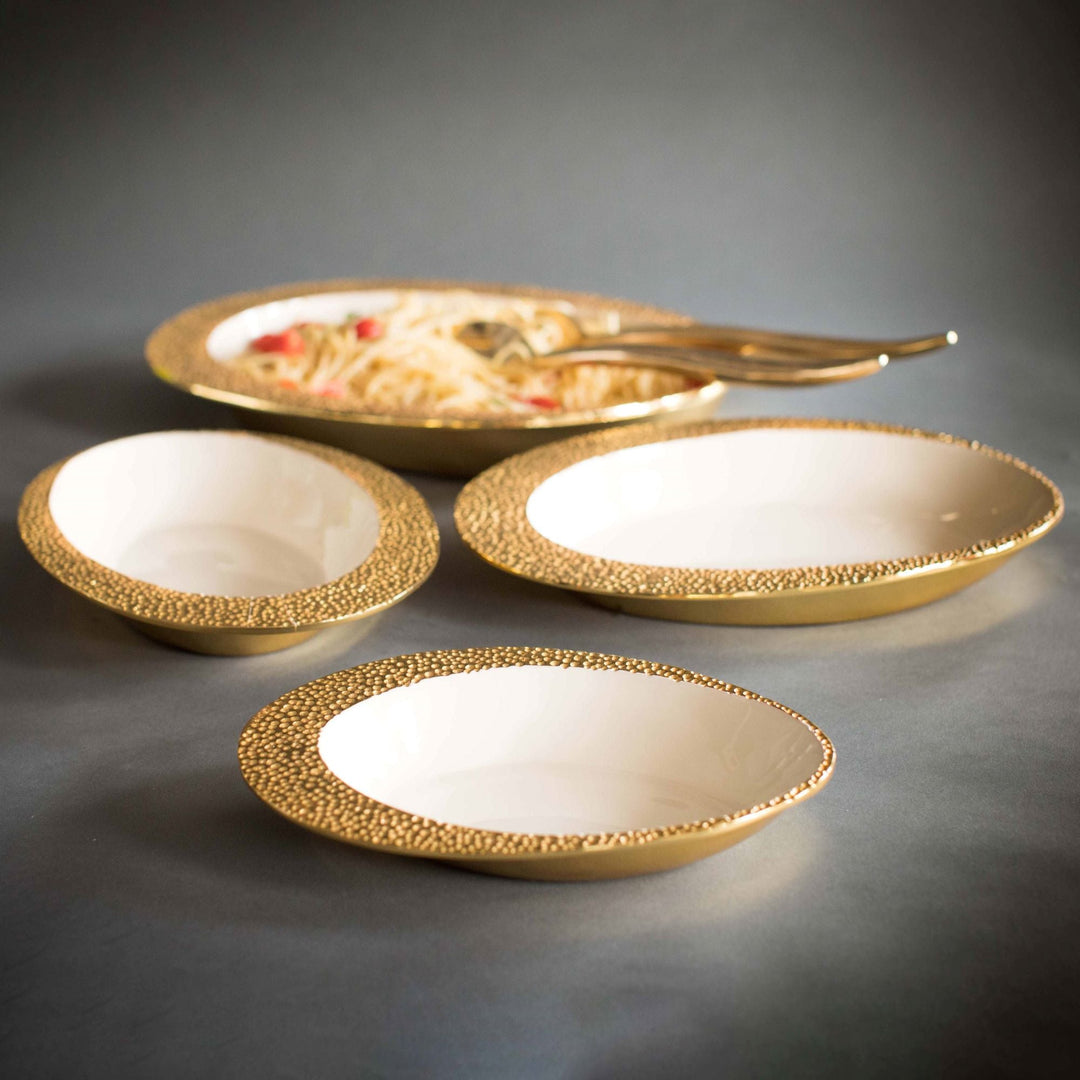 Handcrafted Recycled Aluminum Oval Deep Platter, Gold Enamel