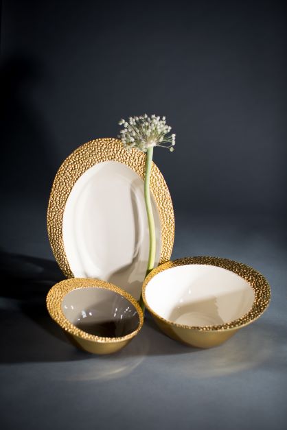 Recycled Aluminum Enamel Soup Bowl, Gold Cosmos