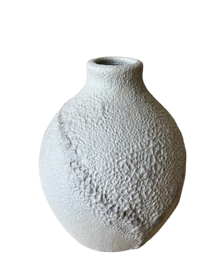 Handcrafted Porcelain Crater Vase, 6" White