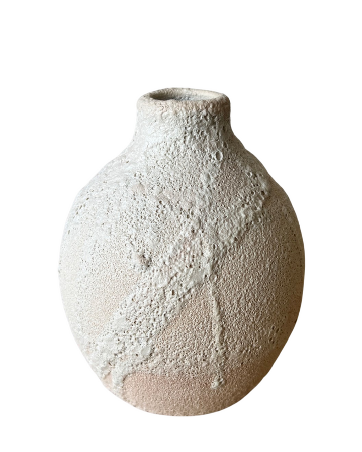 Handcrafted Porcelain Crater Vase, 6" White