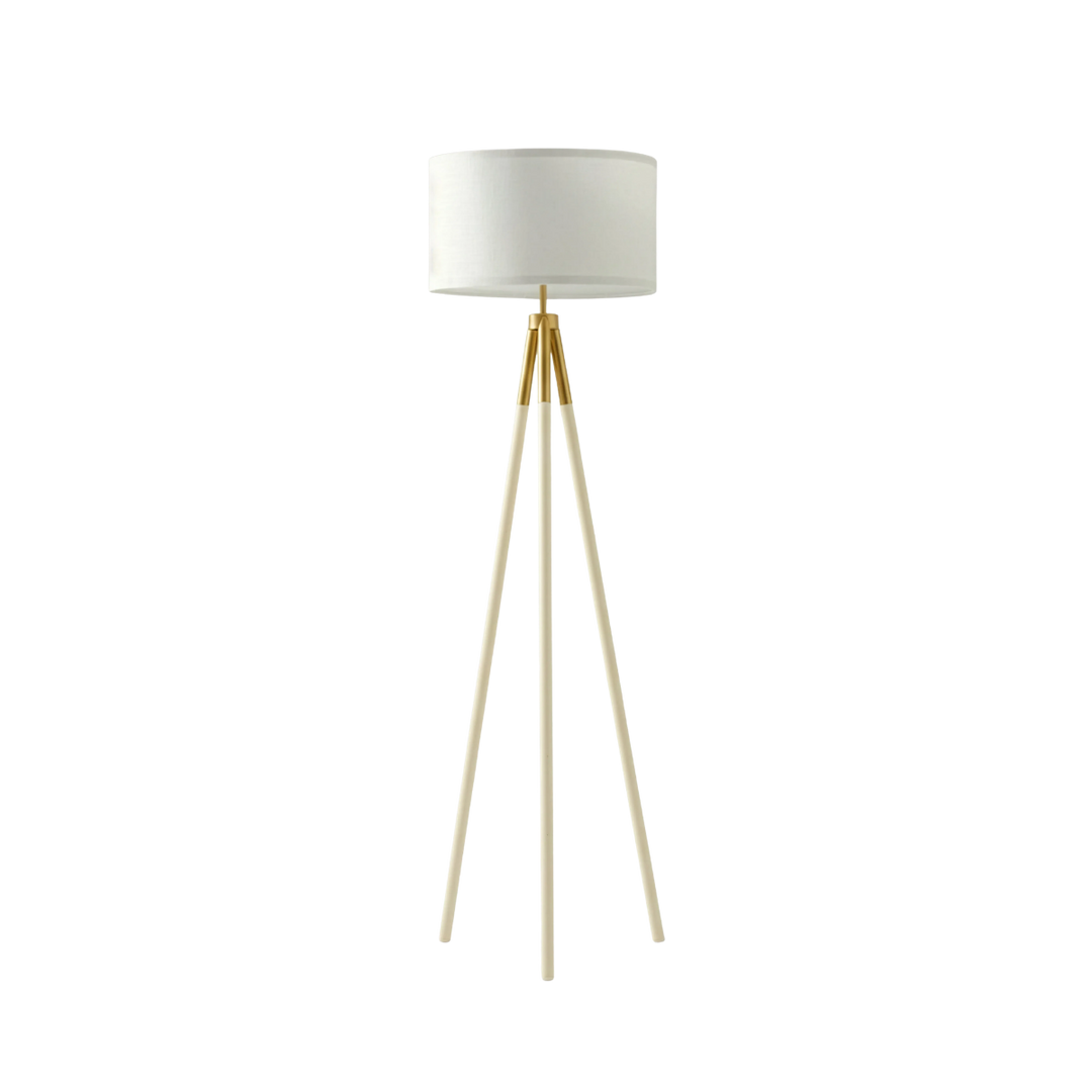 Gold Linen Drum Floor Lamp