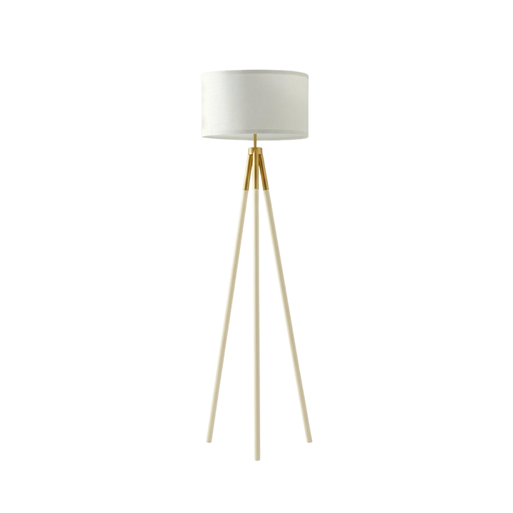 Gold Linen Drum Floor Lamp