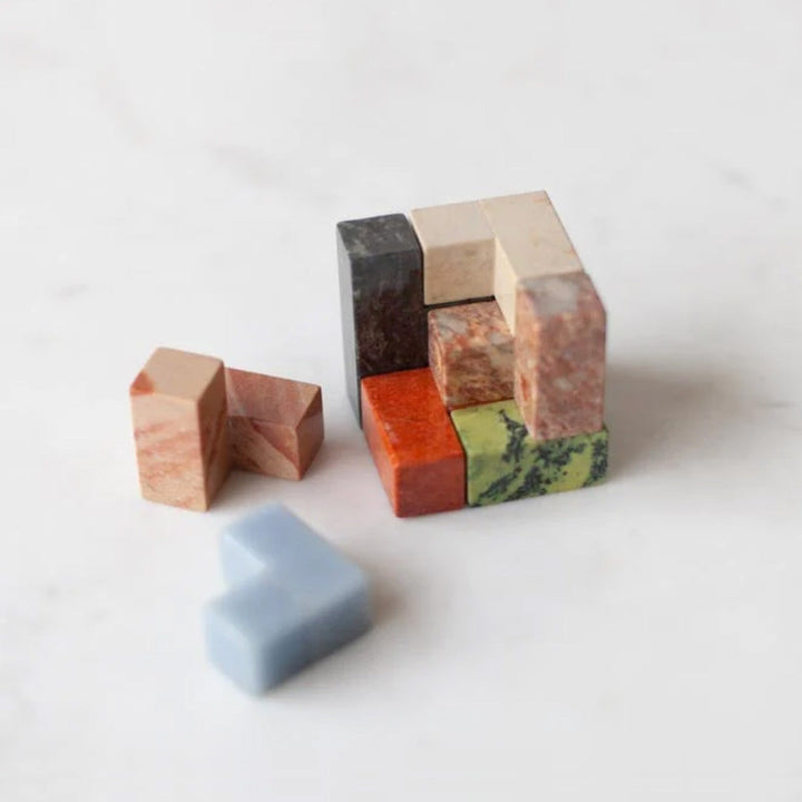 Handcrafted Gemstone Soma Cube Stress-Relief Puzzle