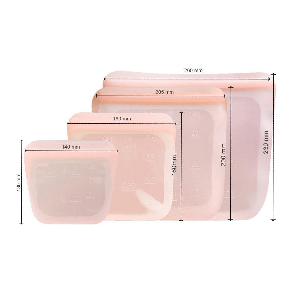 Leak-Proof Food-Grade Silicone Food Storage Bags, 5 Ct.