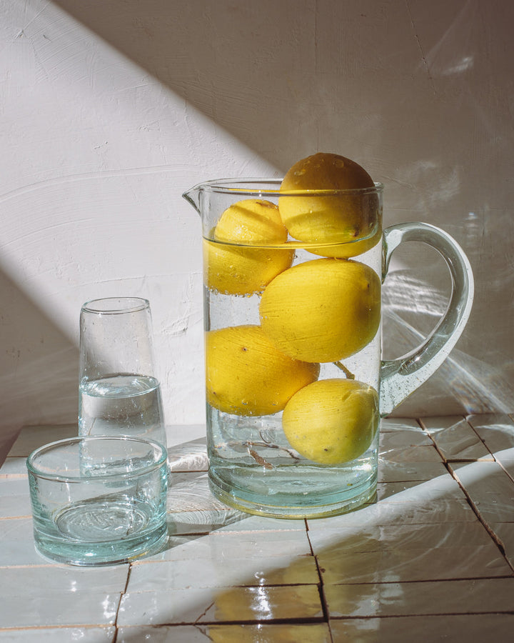 Handcrafted Recycled Glass Pitcher, Clear, 4.33" x 7.48"