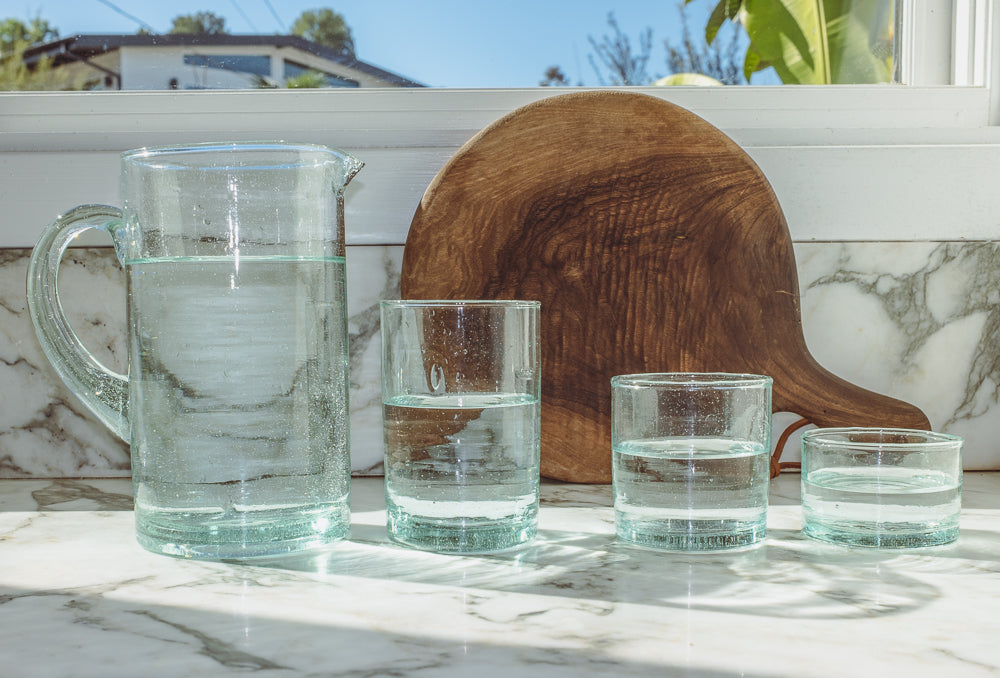 Handcrafted Recycled Glass Pitcher, Clear, 4.33" x 7.48"