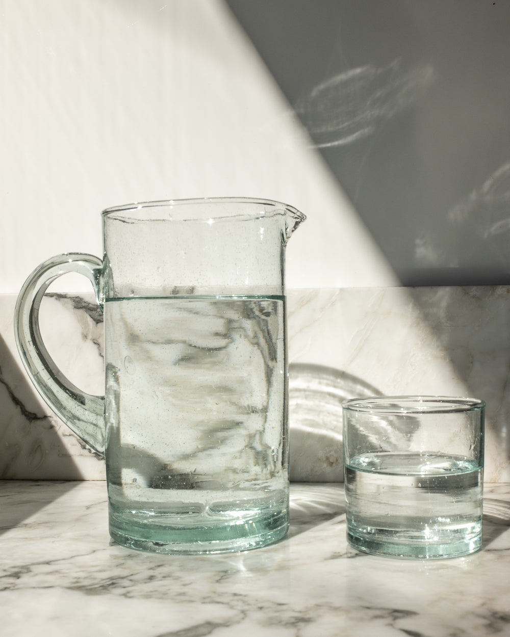 Handcrafted Recycled Glass Pitcher, Clear, 4.33" x 7.48"