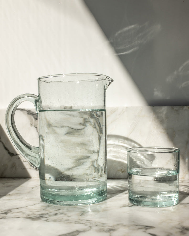 Handcrafted Recycled Glass Pitcher, Clear, 4.33" x 7.48"