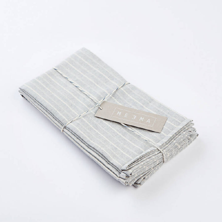Upcycled Cotton Cloth Table Napkins, Striped Grey, 4 Ct.