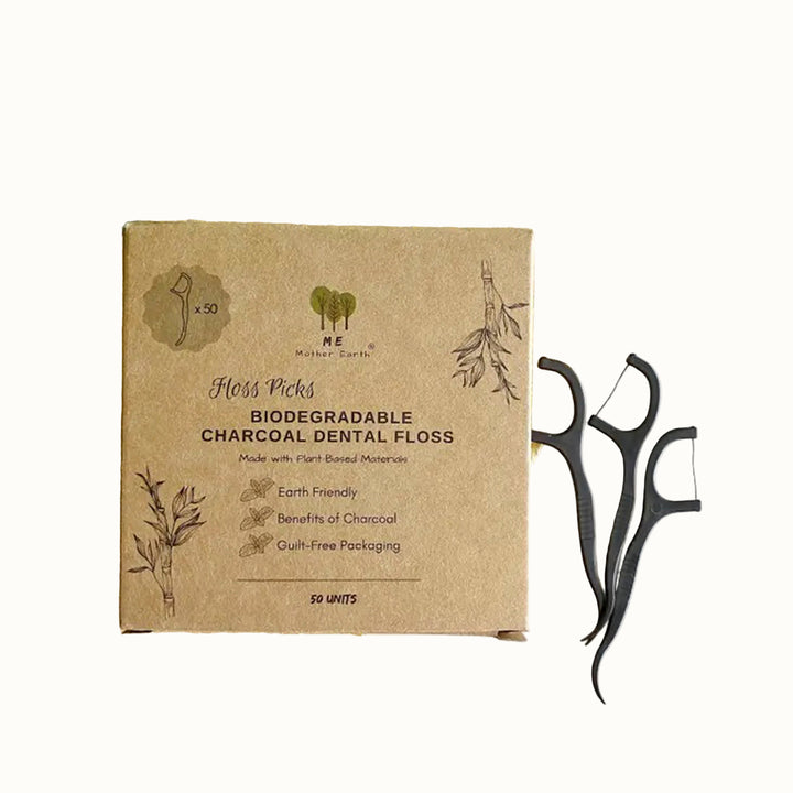 Biodegradable Charcoal PLA Floss Picks, Peppermint