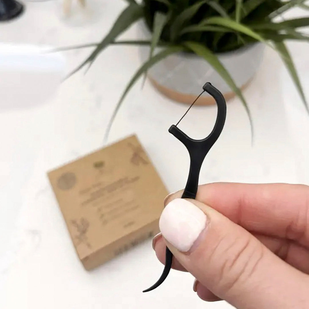 Biodegradable Charcoal PLA Floss Picks, Peppermint