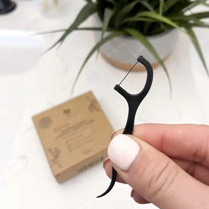 Biodegradable Charcoal PLA Floss Picks, Peppermint