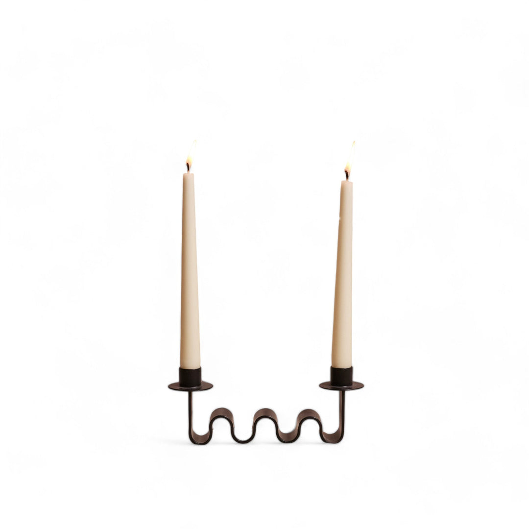 Handcrafted Wavy Black Metal Taper Candle Holder Decor