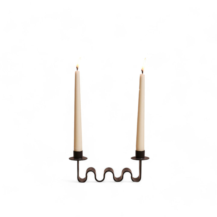 Handcrafted Wavy Black Metal Taper Candle Holder Decor