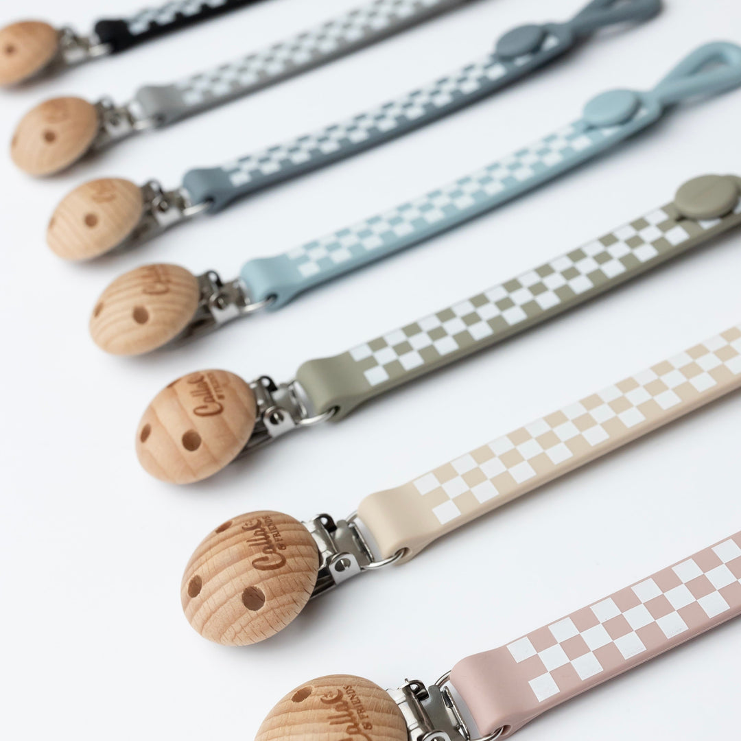 Non-Toxic Silicone Pacifier Clip, Checkered