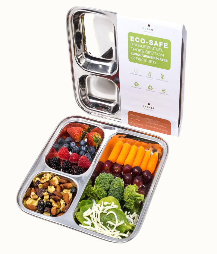 Plastic-Free 18/8 Steel Divided Dinner Plates, 2 Ct.