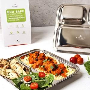 Plastic-Free 18/8 Steel Divided Dinner Plates, 2 Ct.