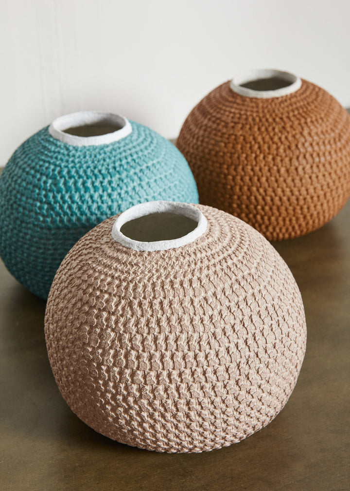 Recycled Paper Pulp Artisan Decor Vase, Pink &amp; Blue