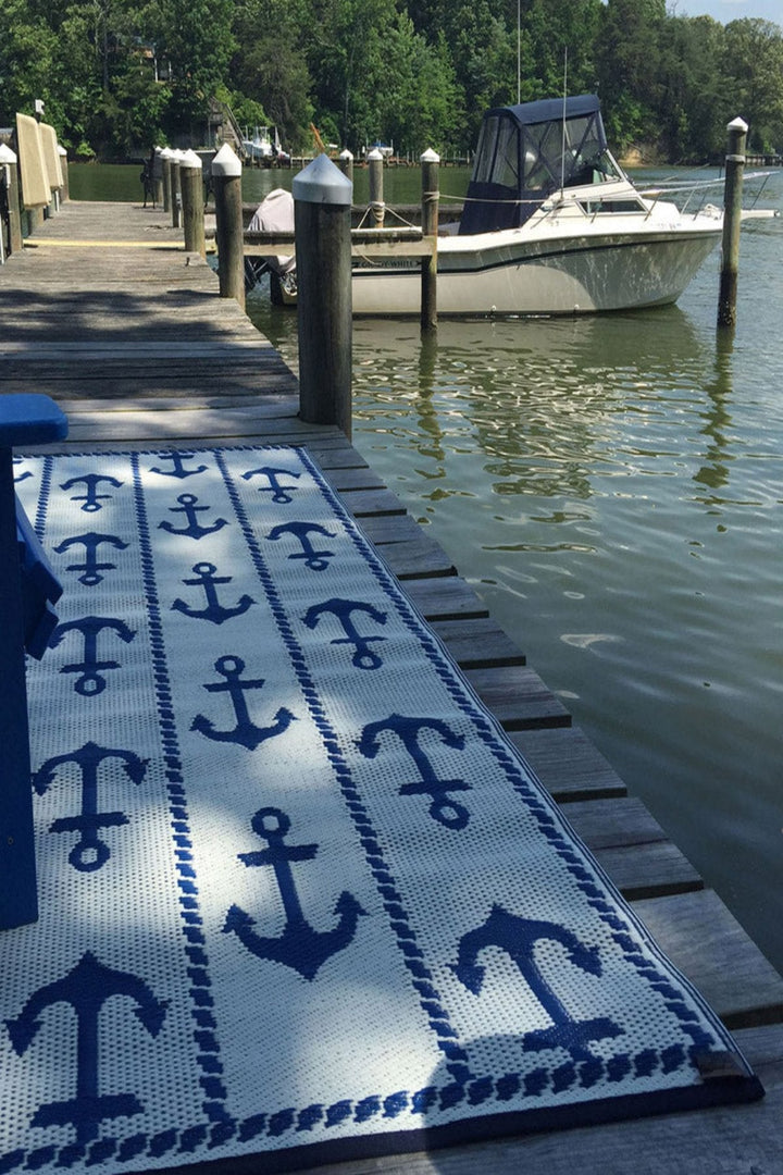Recycled PET Anchor Outdoor Rug, Blue &amp; White