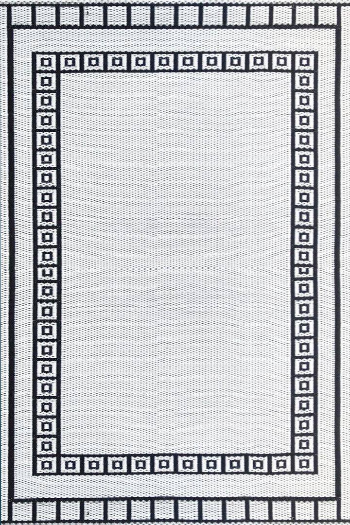 Recycled Polypropylene Reversible Border Rug, Black &amp; White