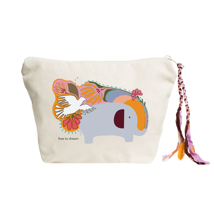 Organic Cotton Upcycled Sari Zip Pouch, 6.6" x 9.8"