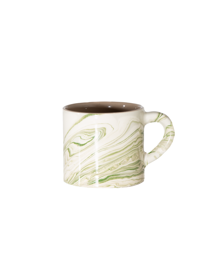 Handcrafted Marbled Ceramic Mug, Olive, 3.5"
