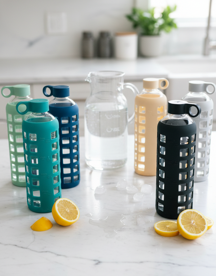 Borosilicate Glass Water Bottle, Wide-Mouth, Leak-Proof