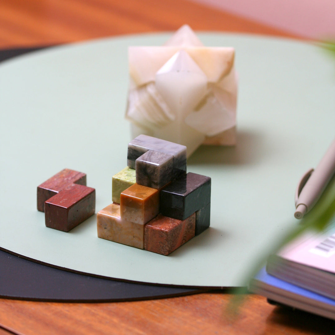 Handcrafted Gemstone Soma Cube Stress-Relief Puzzle