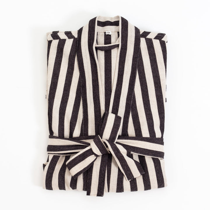 Cotton-Linen Zebra Stripe Robe