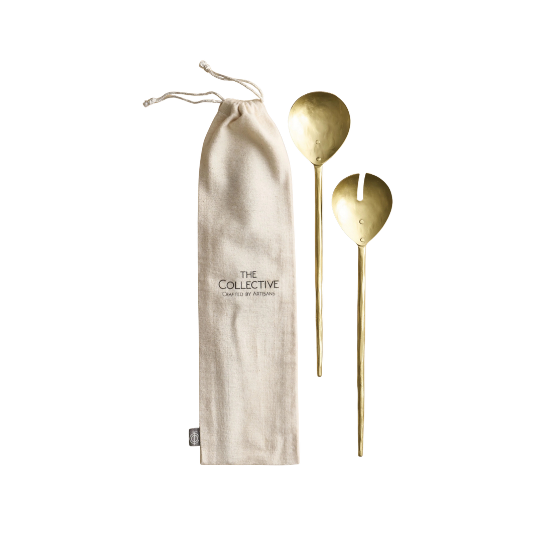 Hammered Brass Salad Server Set