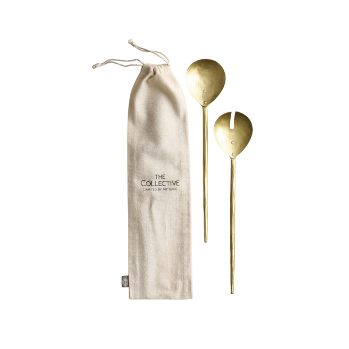 Hammered Brass Salad Server Set