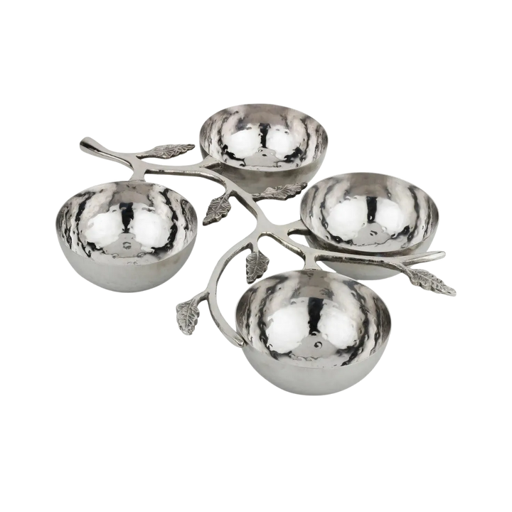 Hammered Leaf Stainless Nut Bowl Set