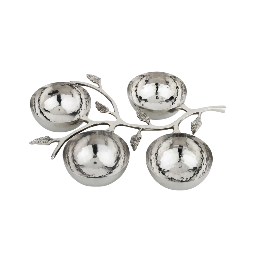 Hammered Leaf Stainless Nut Bowl Set