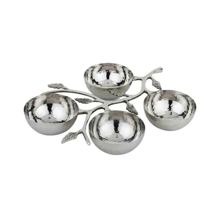 Hammered Leaf Stainless Nut Bowl Set