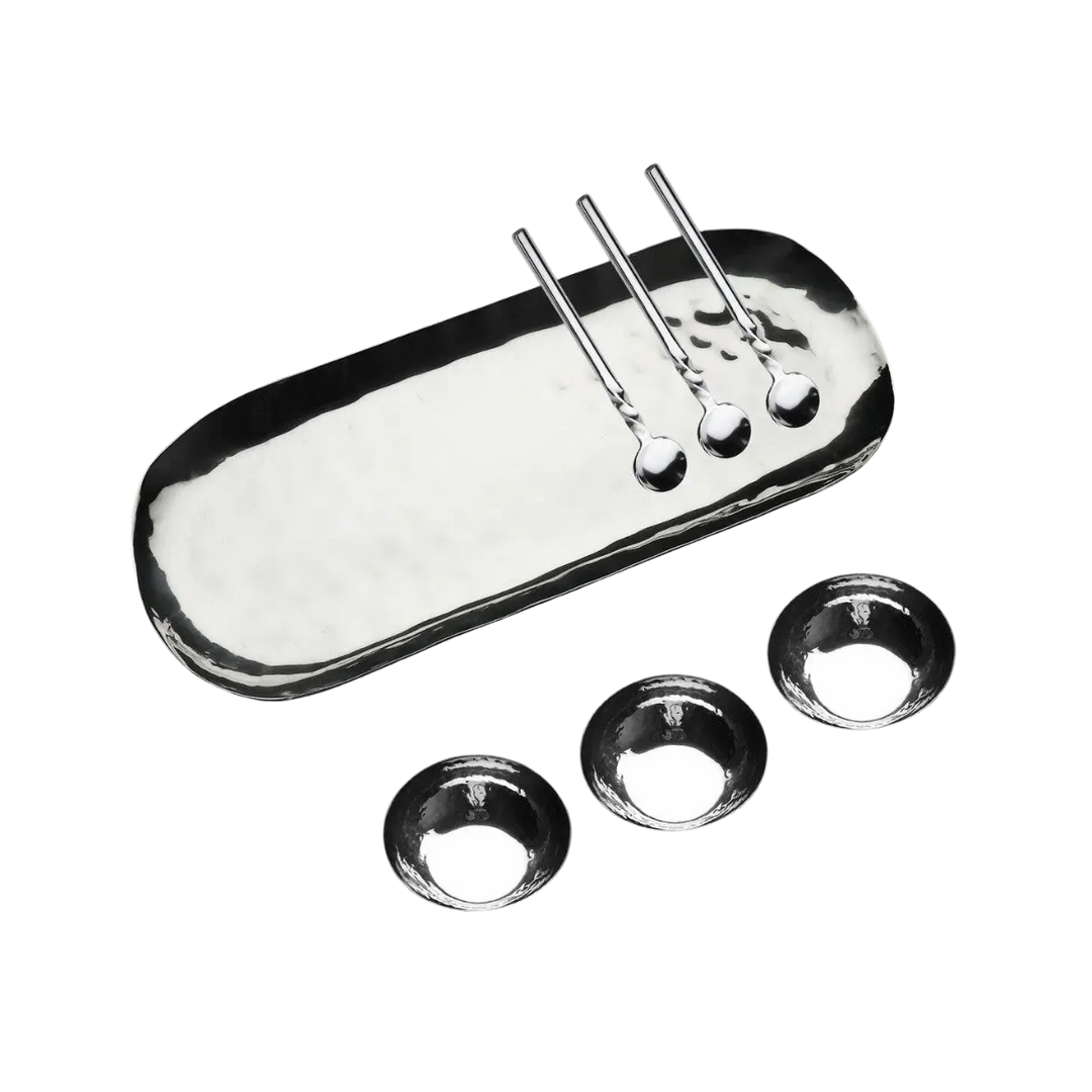 Hammered Steel Condiment Set