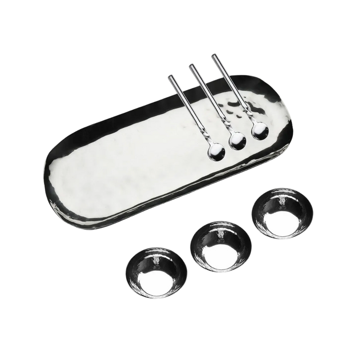 Hammered Steel Condiment Set