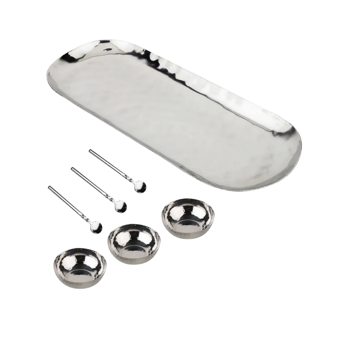 Hammered Steel Condiment Set